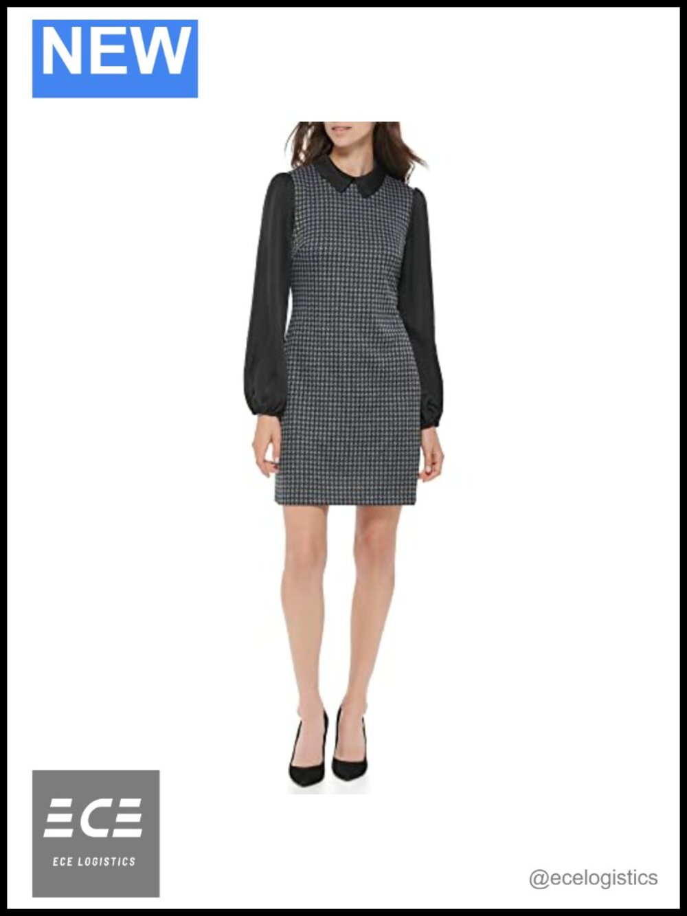 Long Sleeve Peter Pan Collar Twofer Shift Mini Dress Business Casual